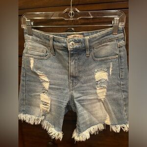 Guess High waist light blue distressed Denim shorts, size 26.